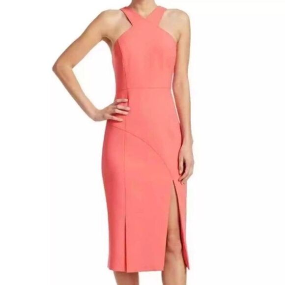 Cinq a Sept Melina Halter Cutaway Midi Pink Dress Size 0 - Picture 4 of 13
